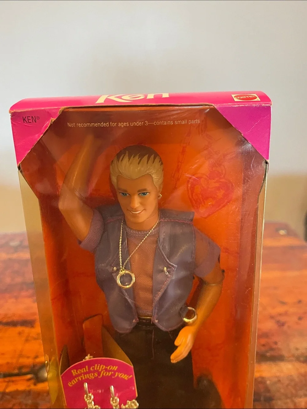 Vintage Earring Magic Ken with Metallic Blue Vest and Black Pants Barbie